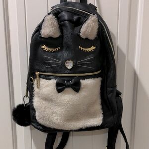 Betsey Johnson Tuxedo Cat Backpack With Faux Fur